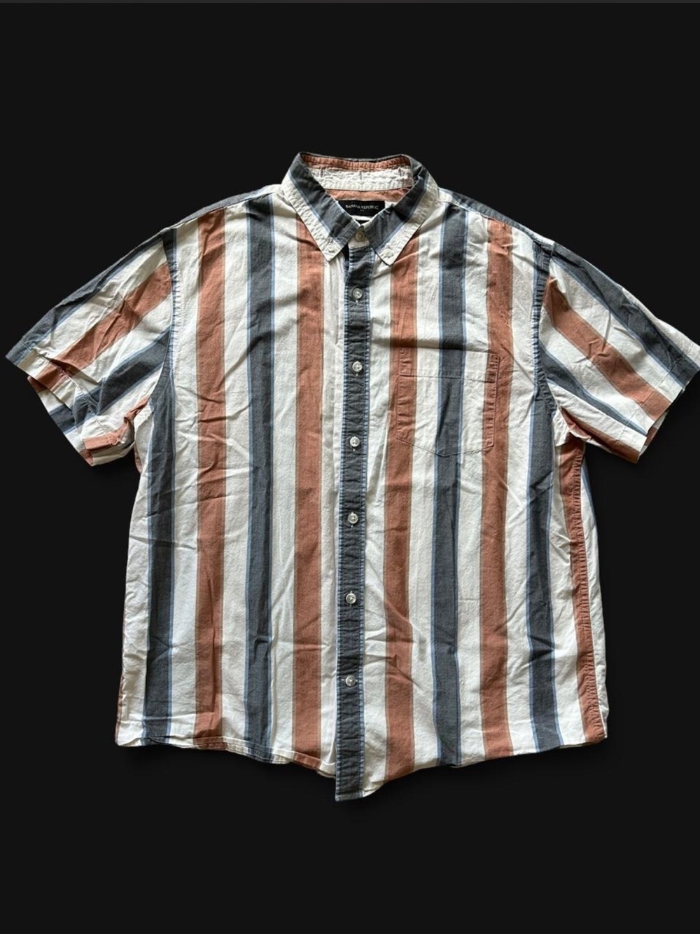 Banana Republic white and multi colored striped slim fit button-up shirt
